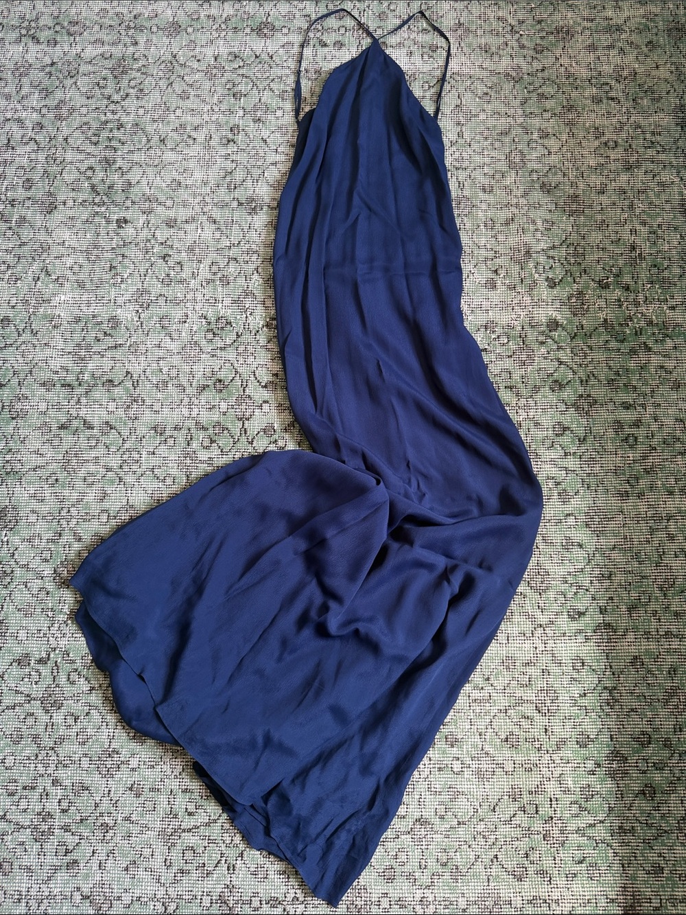 Reformation Navy Blue Silk Halter Dress
